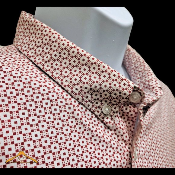 Haggar Other - Haggar Casual Shirt - XXL, Trim Fit, Short Sleeve, Red/White Geometric Print